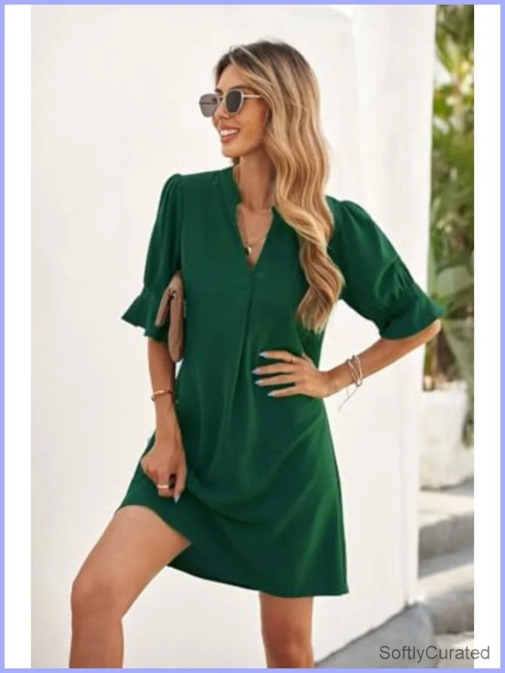 Womens Summer Ruffle Short Sleeve V Neck Shift Dress | Vacation Travel Outfit,